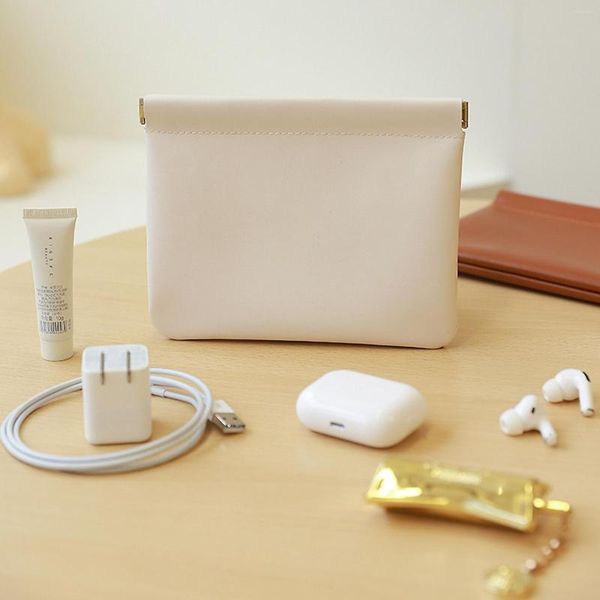 Sacs de rangement Mini sac de poche voyage en cuir pochette à presser écouteurs outils de maquillage organisateur pour conteneur de Kit cosmétique