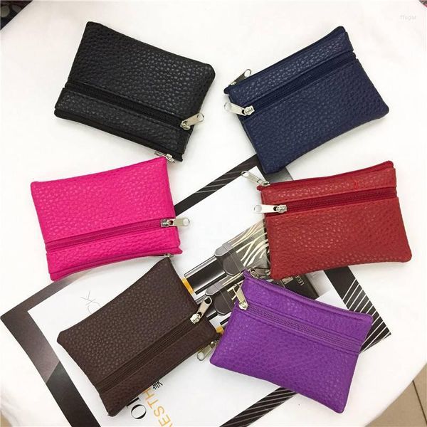 Bolsas de almacenamiento Mini PU Cuero Cremallera Monedero Tarjeta Monedero Hombres Bolsa Señoras Bolso Monedero Pequeño