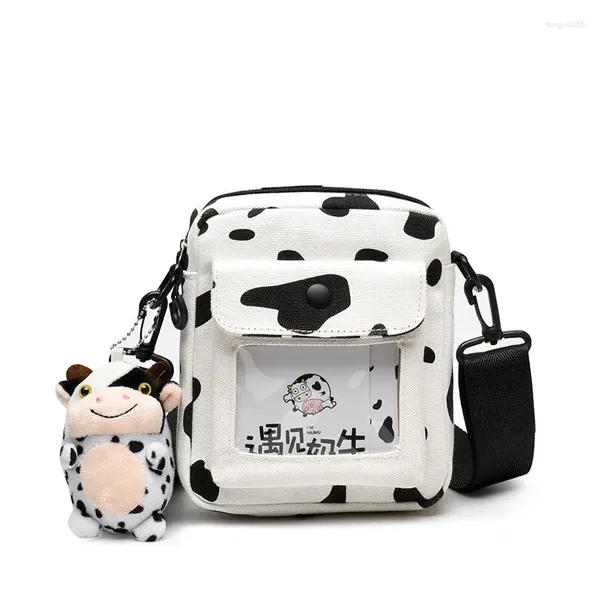 Bolsas de almacenamiento Mini bolso cruzado de hombro para mujeres 2024 Kawaii Lindo Vaca Lienzo Mujer Estudiante Pequeño Mensajero Coreano Moda Teléfono Monederos