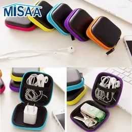 Sacs de rangement Mini Zipper Hard Headphone Pu Leather Earphone Sac Protection USB Câble Écouteur Pouche