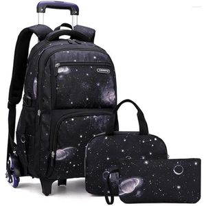 Opbergtassen MitowerMi Jongens rollende rugzakken Kids'Luggage wielkant rugzak voor school Trolley Space-Galaxy Roller Bookbag