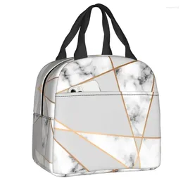 Sacs de rangement Sac fourre-tout isolé à motif géométrique en marbre abstrait moderne pour femmes Portable Cooler Thermique Bento Box Camping Voyage