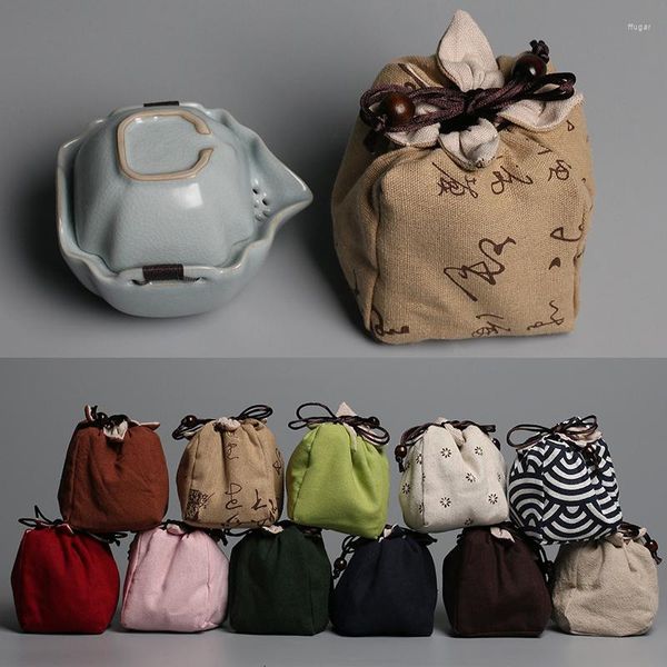 Sacs de rangement Sac en coton et lin minimaliste moderne Théière Tasse One Two Bundles Pocket Portable Travel