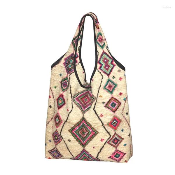 Sacs de rangement Tapis berbère marocain Boho Style Épicerie Shopping Sac fourre-tout Femmes Antique Bohème Géométrique Shopper Épaule Grand Sac À Main