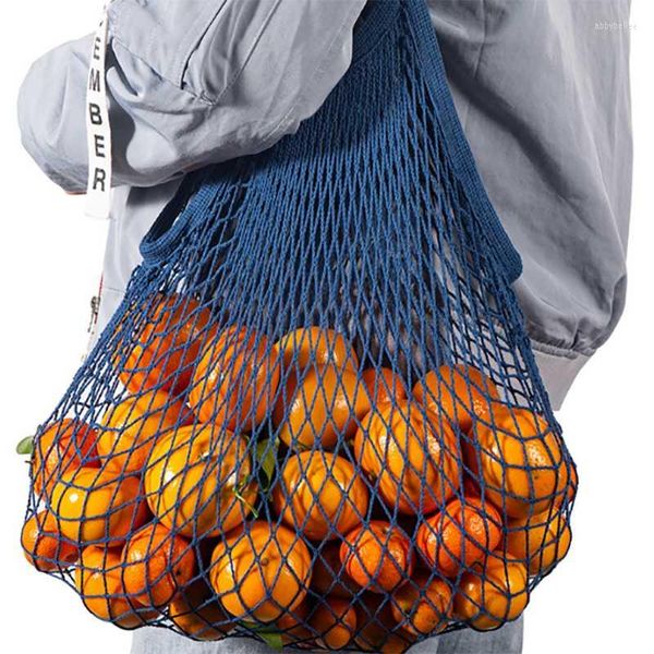 Sacs de rangement multicolores réutilisables, sac en filet Portable pour fruits et légumes, maille pliable en coton écologique pour le stockage du shopping