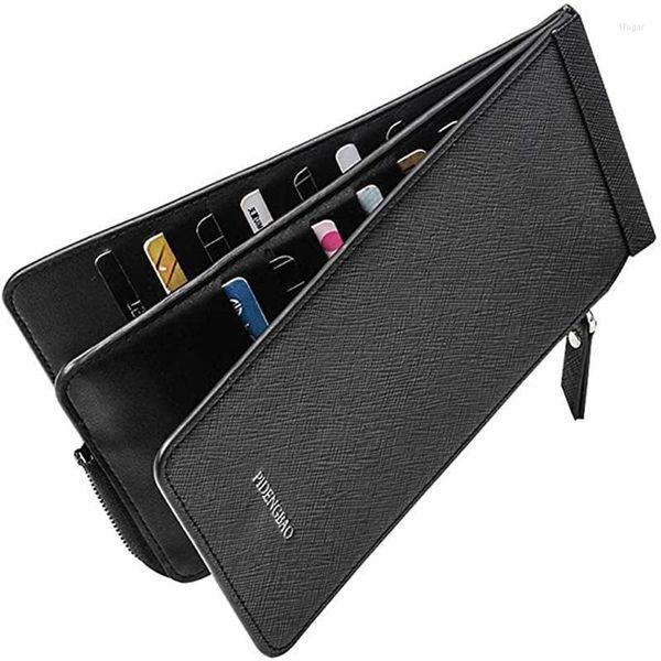 Sacs de rangement multifonctionnel Long portefeuille en cuir véritable vache fermeture éclair pince à billets hommes Design Simple pochette d'affaires sac de téléphone portable