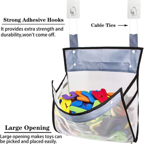 Bolsas de almacenamiento Bolsa de red multifuncional para juguetes de ducha de bebé y productos de baño para adultos Múltiples formas de colgar multiusos múltiples