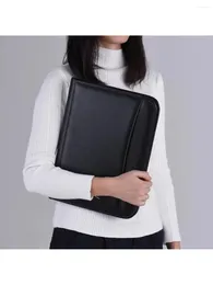 Bolsas de almacenamiento Multifuncional Profesional Negocio con cremallera Portafolio Padfolio Carpeta Documento Organizador A4 PU Cuero