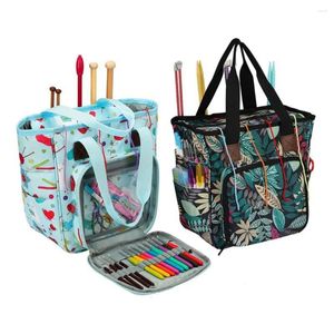 Sacs de rangement multiples poches, sac à outils de tricot, poche à fermeture éclair, poignée Durable, fil de bricolage, sac à main, fentes pour stylos, grande capacité