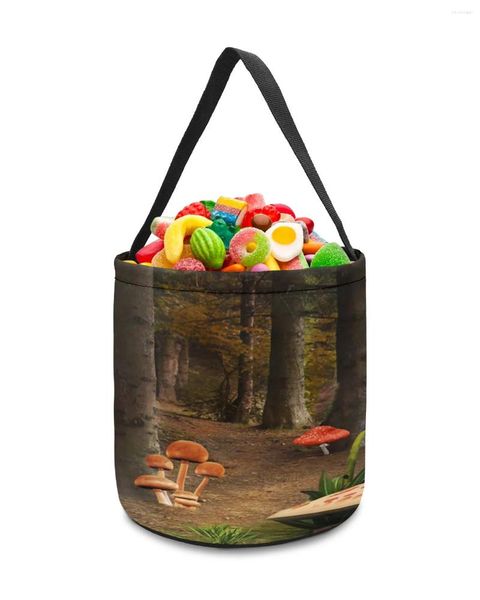 Sacs de rangement Champignon Panier d'impression forestière Sweet Candy Bucket Portable Home Bag Hamper For Kids Toys Party Decoration Supplies