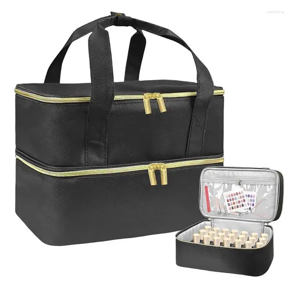 Sacs de rangement Bagiateur de voyage en vernis à ongles avec des poignées robustes, porte-couche à double couche contient 40 bouteilles