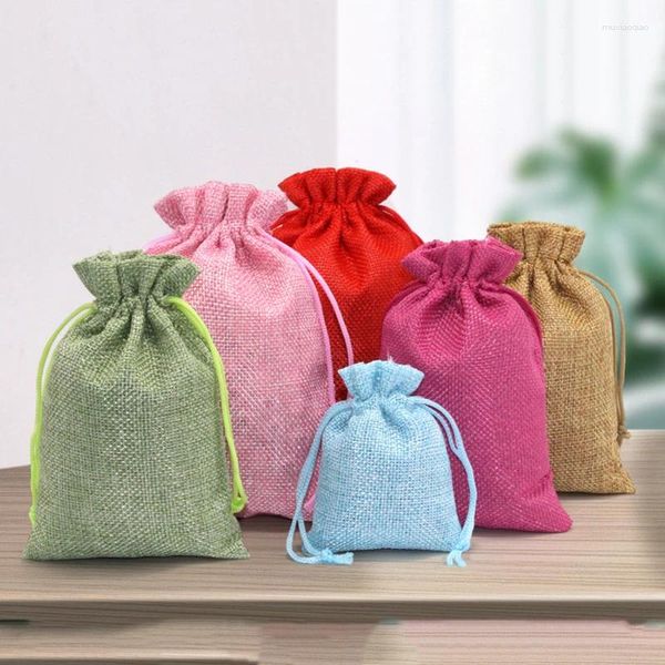 Bolsas de almacenamiento Arpillera natural Hessian Candy Wedding Party Favor Bolsa de yute Embalaje de regalo para el invitado Suministros de cordón