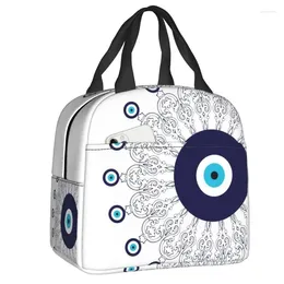 Sacs de rangement Bleu marine Blanc Méditerranéen Evil Eye Mandala Boîtes à lunch Leakproof Boho Thermal Cooler Sac isotherme pour le travail de bureau