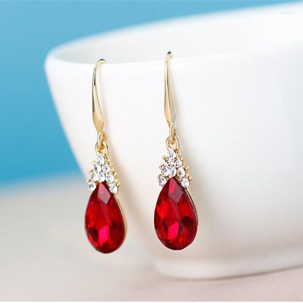 Bolsas de almacenamiento Collar Pendientes Diamante Gotas de agua Joyería elegante para mujer Conjunto de pendientes colgantes de cristal (rojo)