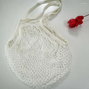 Bolsas de almacenamiento Bolsa de compras de cuerda de algodón de red Bolsa de mercado de malla reutilizable para el comprador de comestibles Producir frutas vegetales Menos plástico