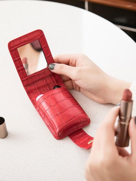 Sacs de rangement Net rouge à lèvres organisateur sac petit Mini Portable porter sur maquillage Simple boîte avec miroir