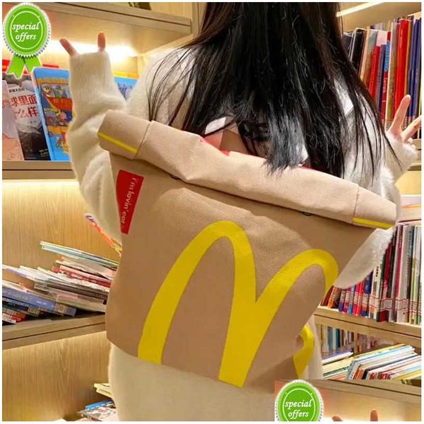 Bolsas de almacenamiento Nuevo Divertido Lindo Dibujos animados Papas fritas Embalaje Estudiante Mujer Mochila Mochila Mochila de lona Bolsa de mensajero de gran capacidad Handba DHQRS