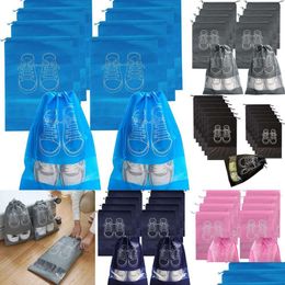 Sacs de rangement Nouveaux sacs de rangement 10 / 5pcs organisateur de chaussures non-tissé voyage sac de placard portable sac de poche étanche vêtements transparent hangi Dhbfy
