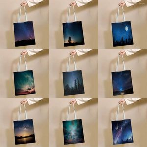 Bolsas de almacenamiento Noche hermosa Patrón de cielo estrellado Bolsa de compras reutilizables Conabo impresión Eco comprador hombro