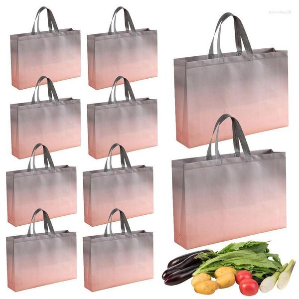 Sacs de rangement non tissé non tissé changement de couleur progressif sac d'épicerie pliable 10 pièces sac à main portable pour organiser l'achat de nourriture