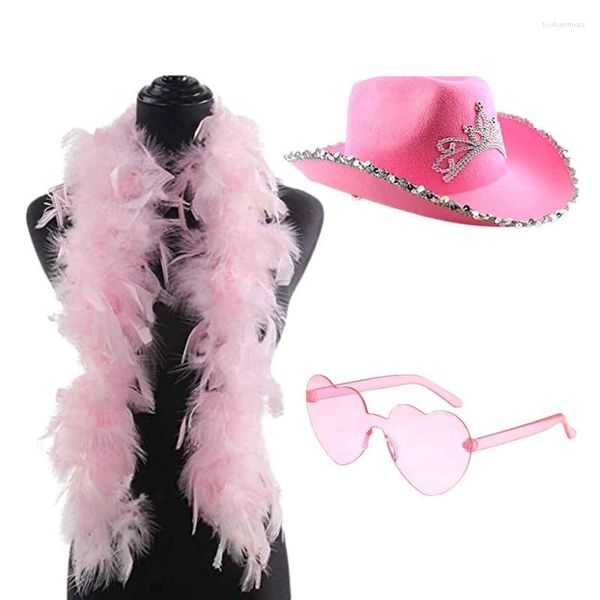 Bolsas de almacenamiento, novedad, sombrero de vaquero rosa, vaquera de muy buen gusto con gafas de sol en forma de corazón, ropa de decoración de fiesta amigable con la piel para