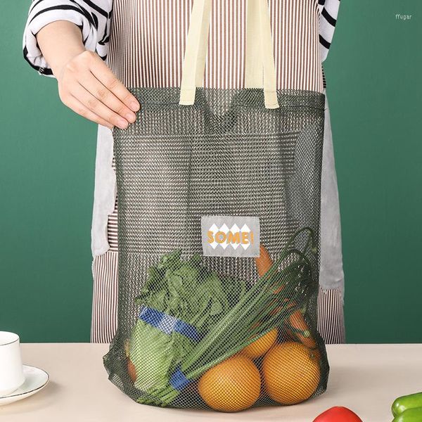 Sacs de rangement Nylon Mesh Bag Durable Portable Shopping Pliant Sac À Main Recyclage Fruits Légumes Organisateur Écologique