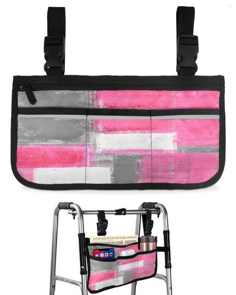 Sacs de rangement Peinture à l'huile Texture abstraite Sac de fauteuil roulant rose avec poches Accoudoir latéral Scooter électrique Pochette de cadre de marche