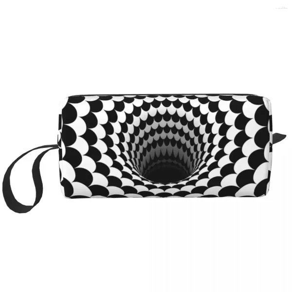 Bolsas de almacenamiento Ilusión óptica Escamas de agujeros negros Geometría de la bolsa del aseo y maquillaje blanco Damas de belleza Beauty Dopp Box