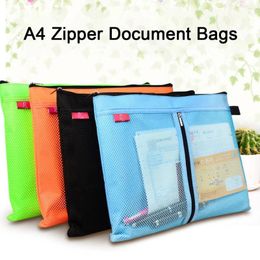 Opbergtassen Orang/blauw A4 Zipper Document Bag Reticulaire vezel Stationeel Map File Mesh Pouch Zip