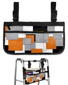 Sacs de rangement Orange Noir Patchwork Art abstrait Sac de fauteuil roulant avec poches Accoudoir latéral Scooter électrique Pochette de cadre de marche