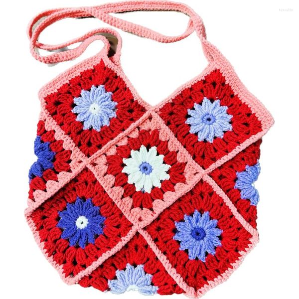Bolsas de almacenamiento Diseño original Moda Mujeres Mujeres de hombro Crochet Flower Flower Flower Casual Lady Bolso de compras con forro para niñas