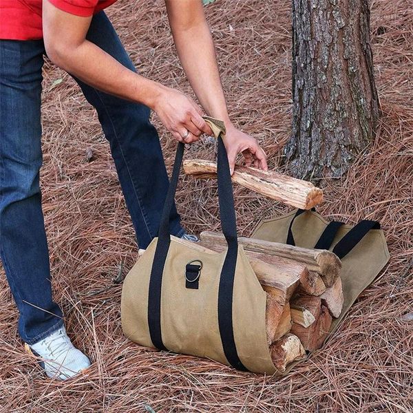 Bolsas de almacenamiento Transporte de leña al aire libre Portador de lona Soporte de paquete de bolsa de registro de camping de madera