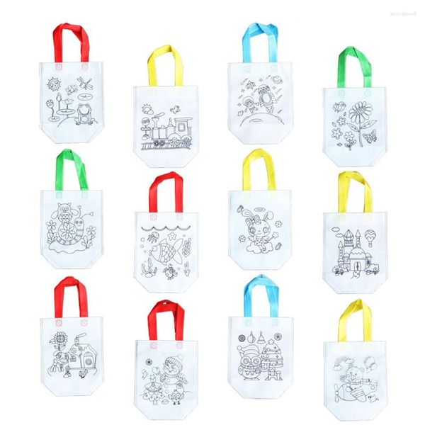 Sacs de rangement jouets de plein air pour tout-petits et artisanat enfants 12 coloriage Goodie sac peinture réutilisable carnaval fête faveur Graffiti