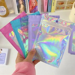 Sacs de rangement Pack sac en plastique mat feuille d'aluminium hologramme pochette alimentaire petites pochettes refermables à fermeture éclair étanche 3 tailles