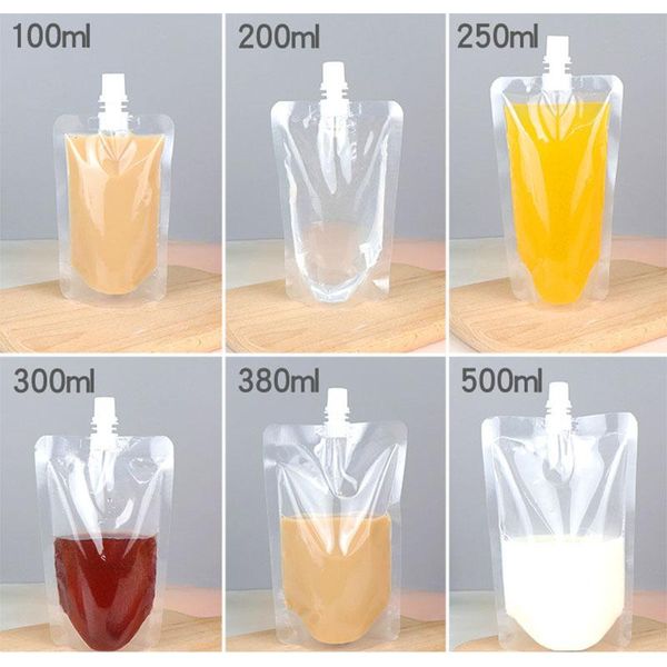 Sacs de rangement Pack Stand-up en plastique boisson emballage sac bec pochette pour boisson liquide jus lait café stockage