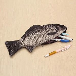 Sacs de rangement Sac à crayons Stylo à carpe Stylo de maquillage en forme de poisson réaliste avec fermeture à glissière Retour à l'école