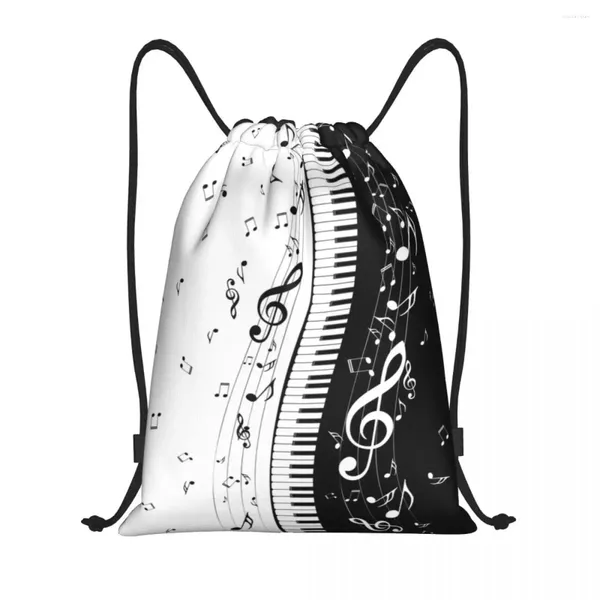 Sacs de rangement Piano Keys Music Notes Trawstring sac à dos Femmes hommes Sport Sport Sackpack Portable Sac à provisions Sac