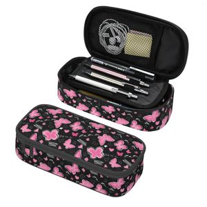 Bolsas de almacenamiento Case de lápiz de alta capacidad de mariposas rosadas para niñas Mujeres Lindo Pouch Box Pen Papelería Organizador Escolar Trabajo