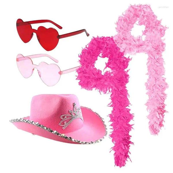 Sacs de rangement Pink Cowboy Hat Novelty Preppy avec des lunettes de soleil de coeur pour la cowgirl adulte décoration de fête de costume