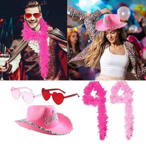 Sacs de rangement chapeau de Cowboy rose avec des lunettes de soleil en forme de coeur femmes fête habiller vêtements de décoration respectueux de la peau pour Disco