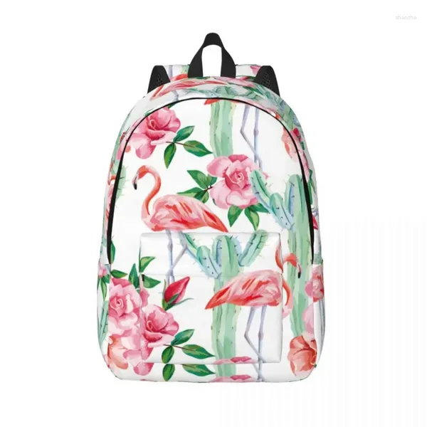 Sacs de rangement Pink Flamingo Cactus Roses Male School Student Femme Grande capacité Sac à dos pour ordinateur portable