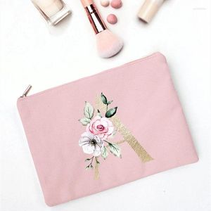 Opbergtassen roze bloemenbrief afdrukken cosmetische tas bruids feestje reizen carry dames tas handtas gift potlood pouch