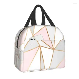 Sacs de rangement Rose Gris Or Géométrique Motif Abstrait Sac Isolé Femmes Géométrie Portable Refroidisseur Thermique Boîte À Lunch Pour Le Travail