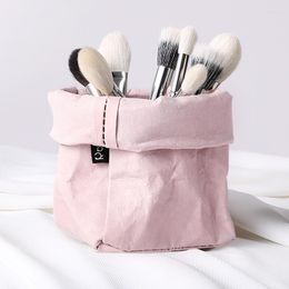 Opbergzakken Roze Wasbare Kraft papieren zak Make-up Borstel Container Voedsel Diversen Boek Organizer Woondecoratie