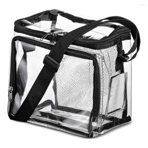 Sacs de rangement Sac à lunch en plastique Capacité portable avec conception transparente Couture solide Sangle réglable pour l'école