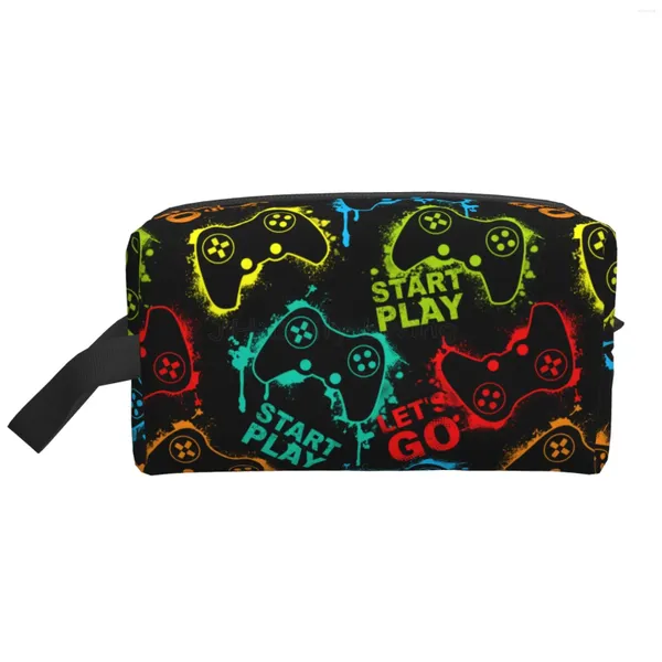 Sacs de rangement Contrôleur de jeu de joueur Vidéo GamePad Imprimer Cosmétique Sac de maquillage portable pour accessoires de toilette de voyage Pochette d'organisateur