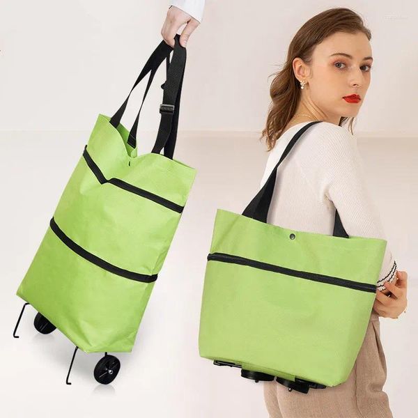 Bolsas de almacenamiento Bolsa de carrito de compras plegable portátil con ruedas Plegable Reutilizable Organizador de compras de comestibles Verduras