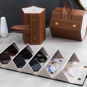 Opbergtassen draagbare glazen organizer 3/5Grids Multi-slot bril Display Travel Vouw zonnebril PU Leather Case Home