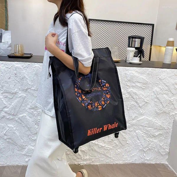 Bolsas de almacenamiento bolsita de compras portátiles en 4 ruedas El mercado de lona plegable compra viajes con 360 ° Rueda universal de gran capacidad