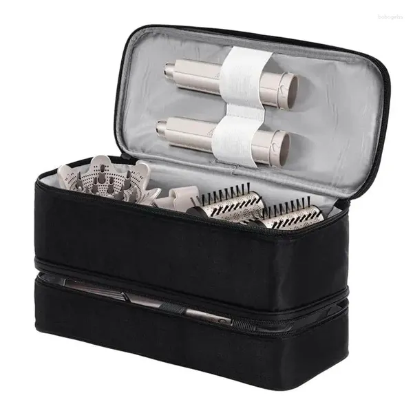 Bolsas de almacenamiento Caja de secador de pelo portátil Impermeable Bolsa de rizador de gran capacidad Doble capa para herramientas de peinado de rizador